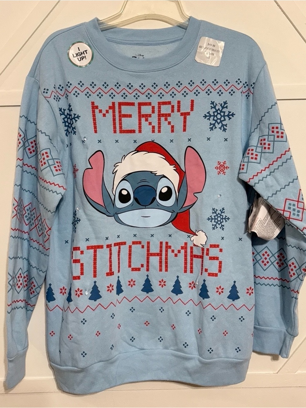 Disney Light Blue 'Merry Stitchmas' Womens sweater with Santa Stitch Graphic